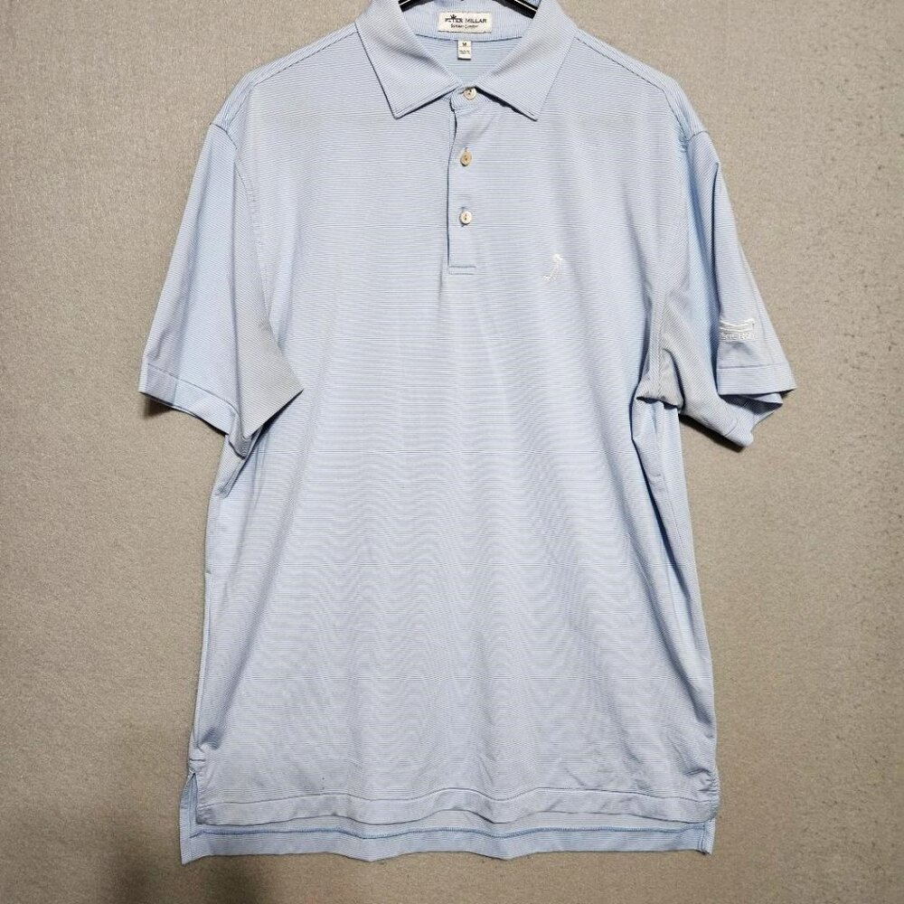 Peter Millar Summer Comfort Polo Golf Shirt Blue Stripe Branding Men's Sz M